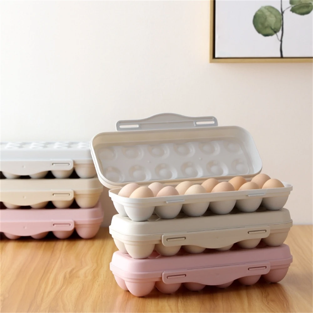 1Pcs Kitchen Egg Storage Box With 18 Individual Slots Household Refrigerator Grey Beige Pink Fridge Egg Protector Tray