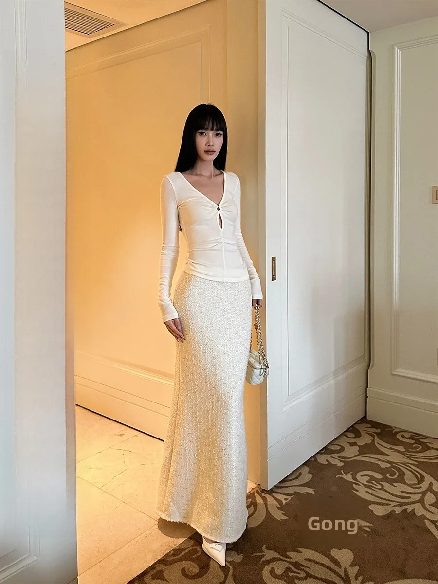 

Шерстяная юбка-футляр Ele с разрезом по боку для женщин, весна-осень, облегающая, миди, от VENUIE Ciwalk Sle