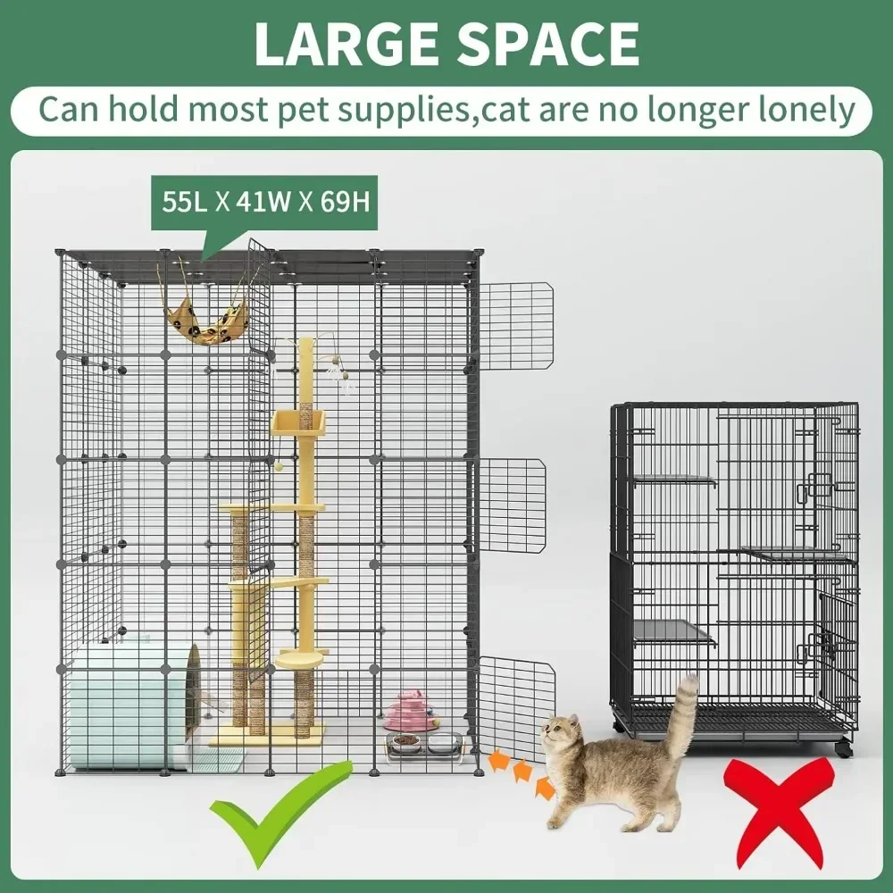 Imagem -06 - Grande Interior Playpen Metal Wire Cage Canis Crate Ideal para 14 Gatos 54 l x 41w x 69 h Polegada Preto