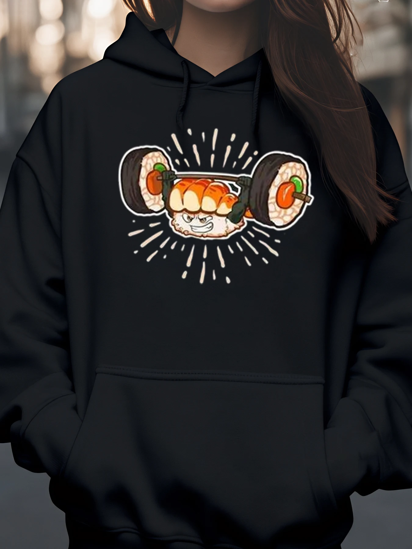 

Толстовка с принтом штанги для суши, повседневная одежда на Хэллоуин, унисекс