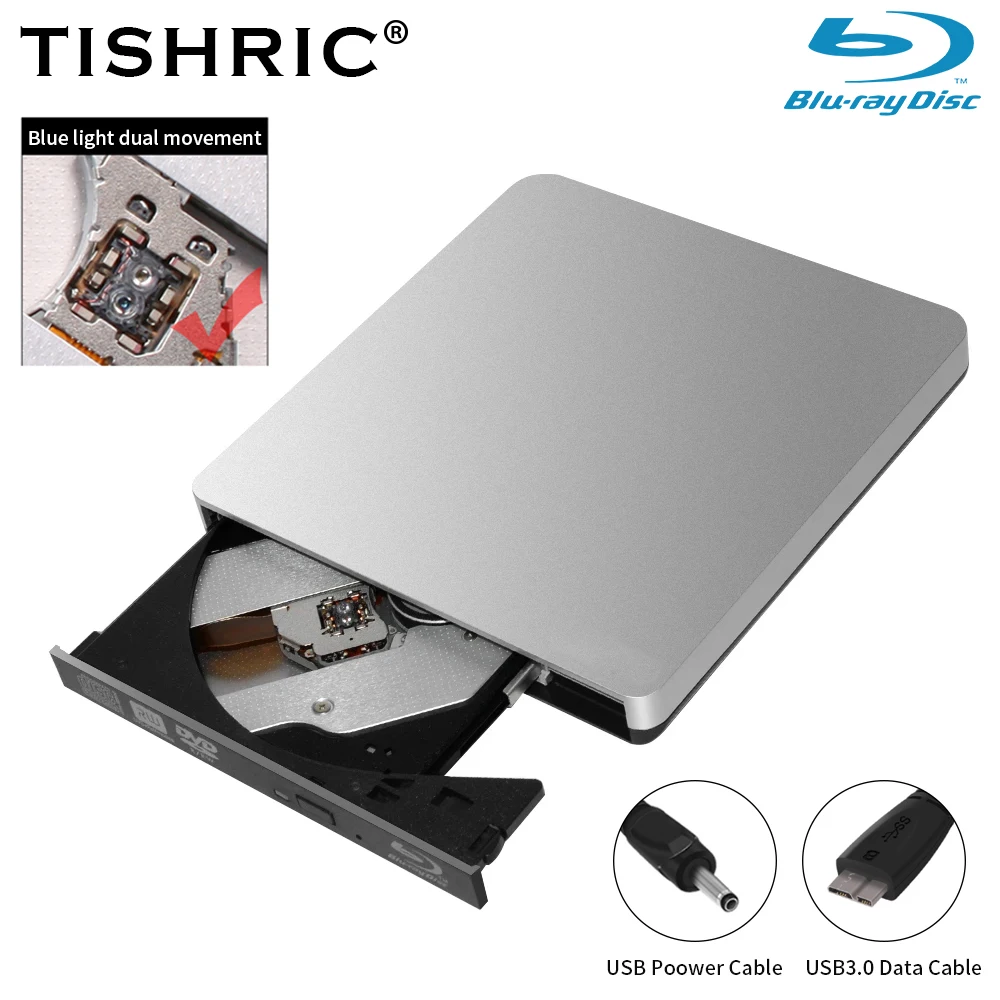 

TISHRIC BluRay External Optical Drive Blu-Ray Burner CD DVD Drive Player USB3.0 DVD Players Writer Reader For Computer