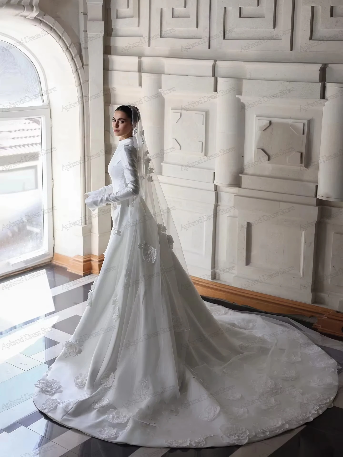 Modest Muslim Women Wedding Dresses Elegant Bridal Gowns Satin Robes Full Sleeves High Neck Vestidos De Novia Customized 2026
