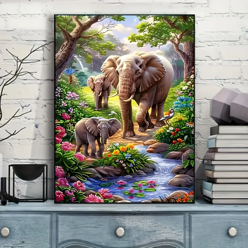 

500/1000/1200/2000PCS Puzzle Three Elephants By The Forest Stream Jigsaw Modern Home Decoration Suitable As A Holiday Gift