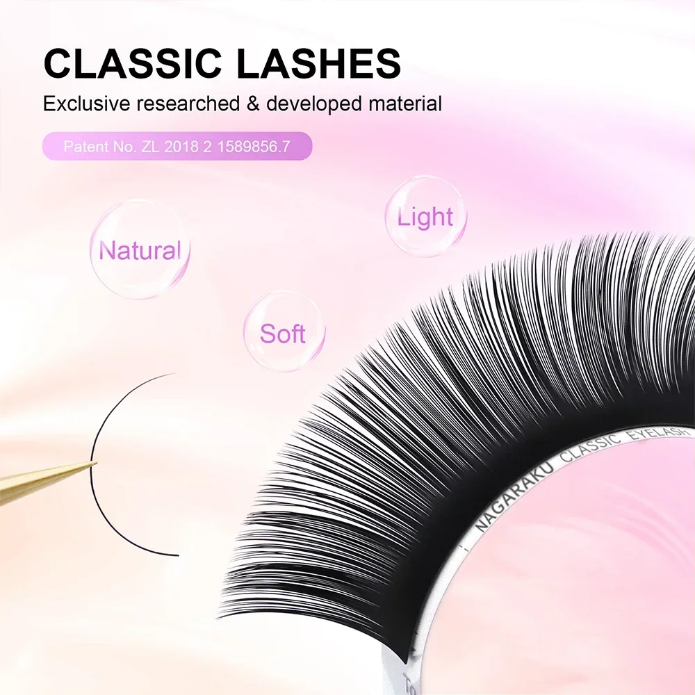 NAGARAKU Classic 16rows/case 7~15mm Mix Premium Natural Synthetic Mink Individual Eyelash Extension Supplies Makeup Cilios