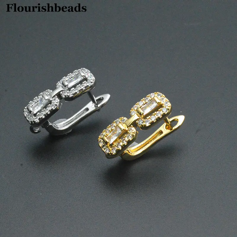 30pcs High Quality CZ Paved Symmetrical Square Earring Hook Lever-back Clasps Jewelry Accessories