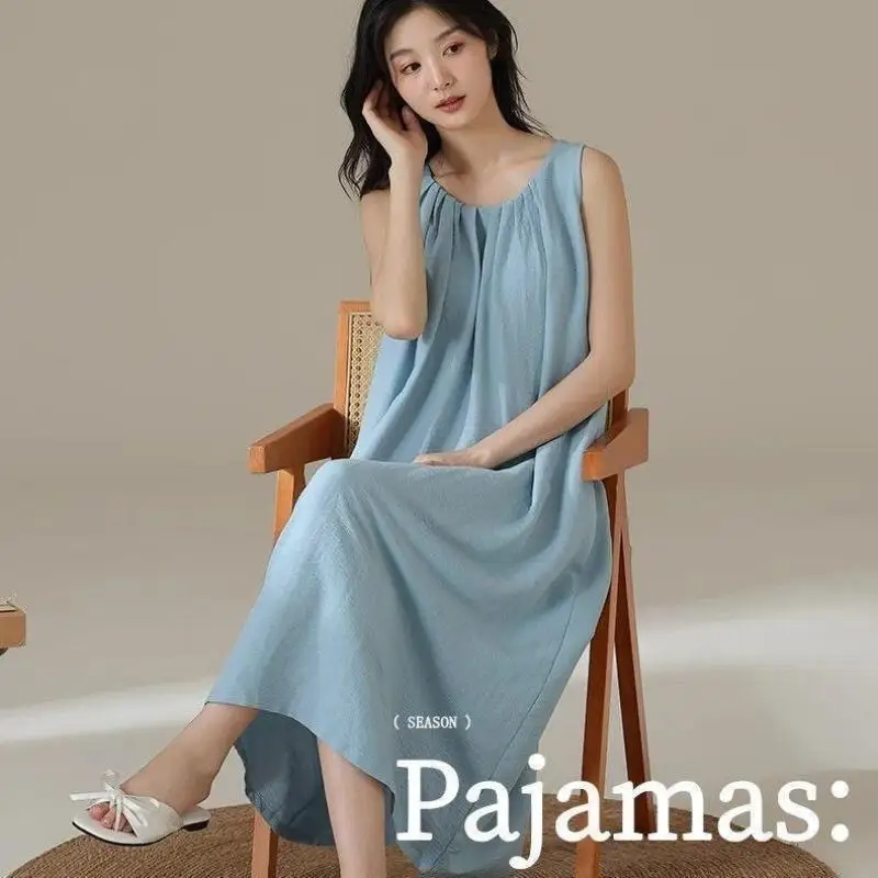 Hot Autumn New Women Clothing Mid To Long Styles with Chest Pads Pajamas Nightgowns Fashion Soft Comfort Loose Dresses Home Wear