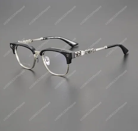 High-end hand-carved glasses half frame can be equipped with myopia anti-blue light discoloration