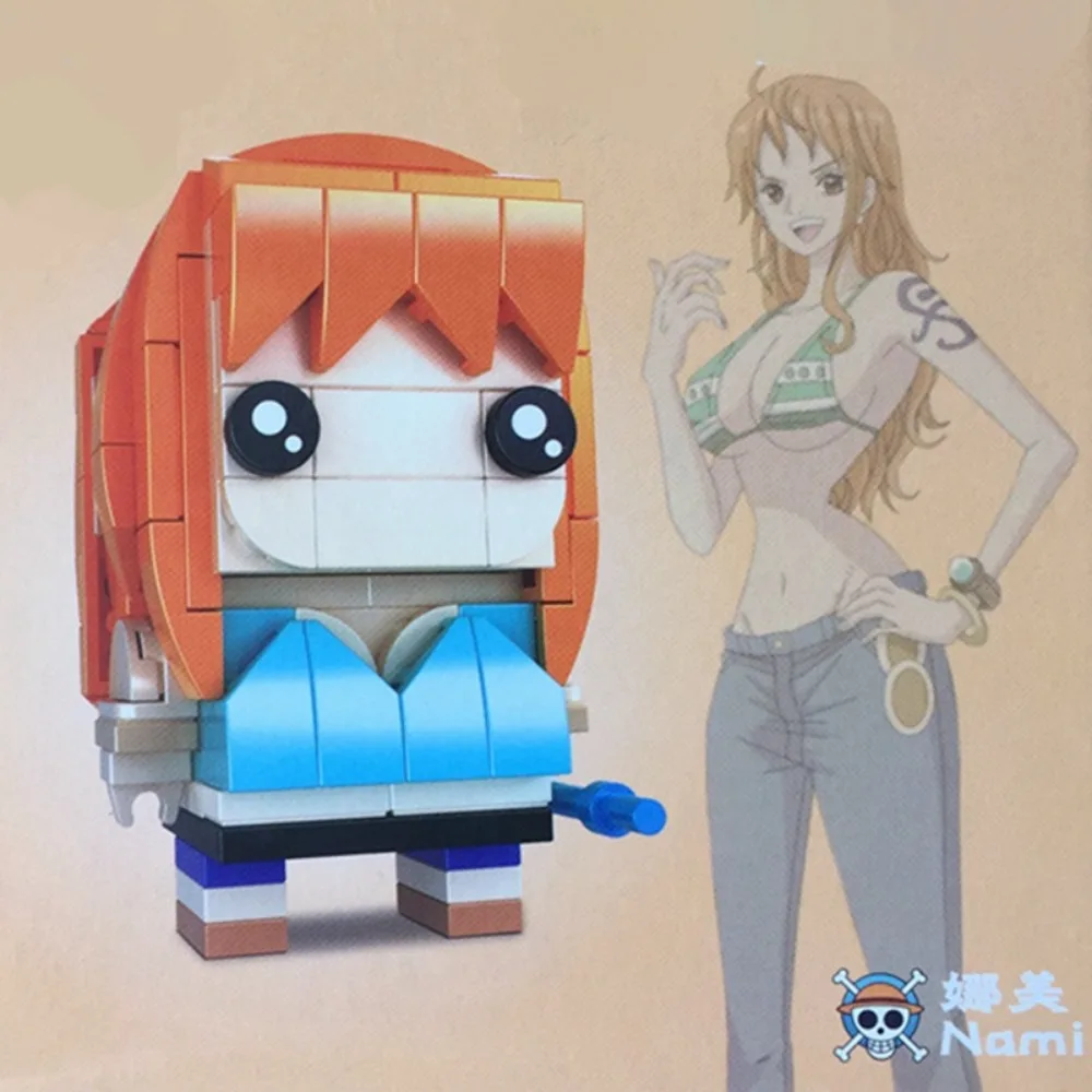 Cabeça grande menino monta blocos de construção brinquedo anime uma peça periferia q versão luffy estatueta dos desenhos animados na moda jogar crianças presente