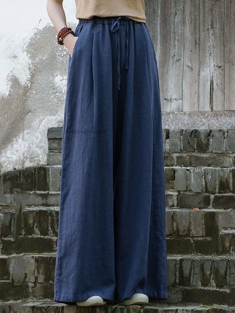 Chinese Style Cotton And Linen Casual Pants Wide Leg Loose Fit Slimming Cotton Linen Comfortable Pants Autumn New Chinese Pants