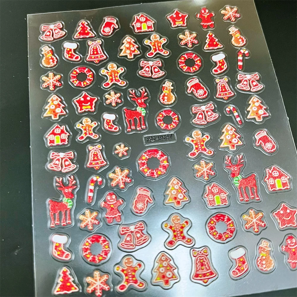 1pc 5D Christmas Gingerbread Man Nail Stickers Embossed Bell Gloves Socks Christmas Gifts Nail Decal New Year Nail Decor Foils *
