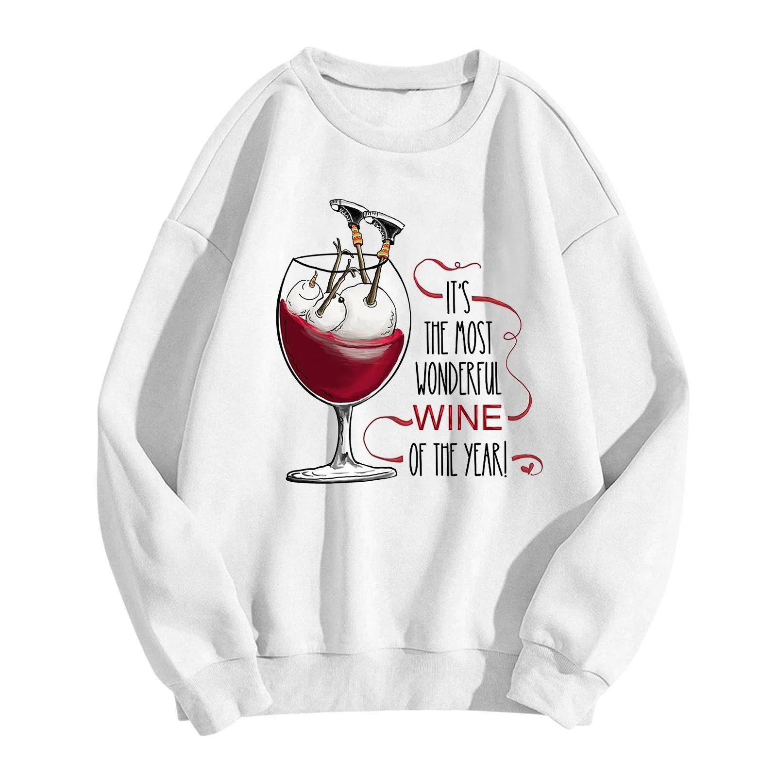 

Ladies Autumn Winter Christmas Snowman Wine Glass Printed Hoodie Plaid Pullover Sweater Women Women Fleece Tops Long Sleeve