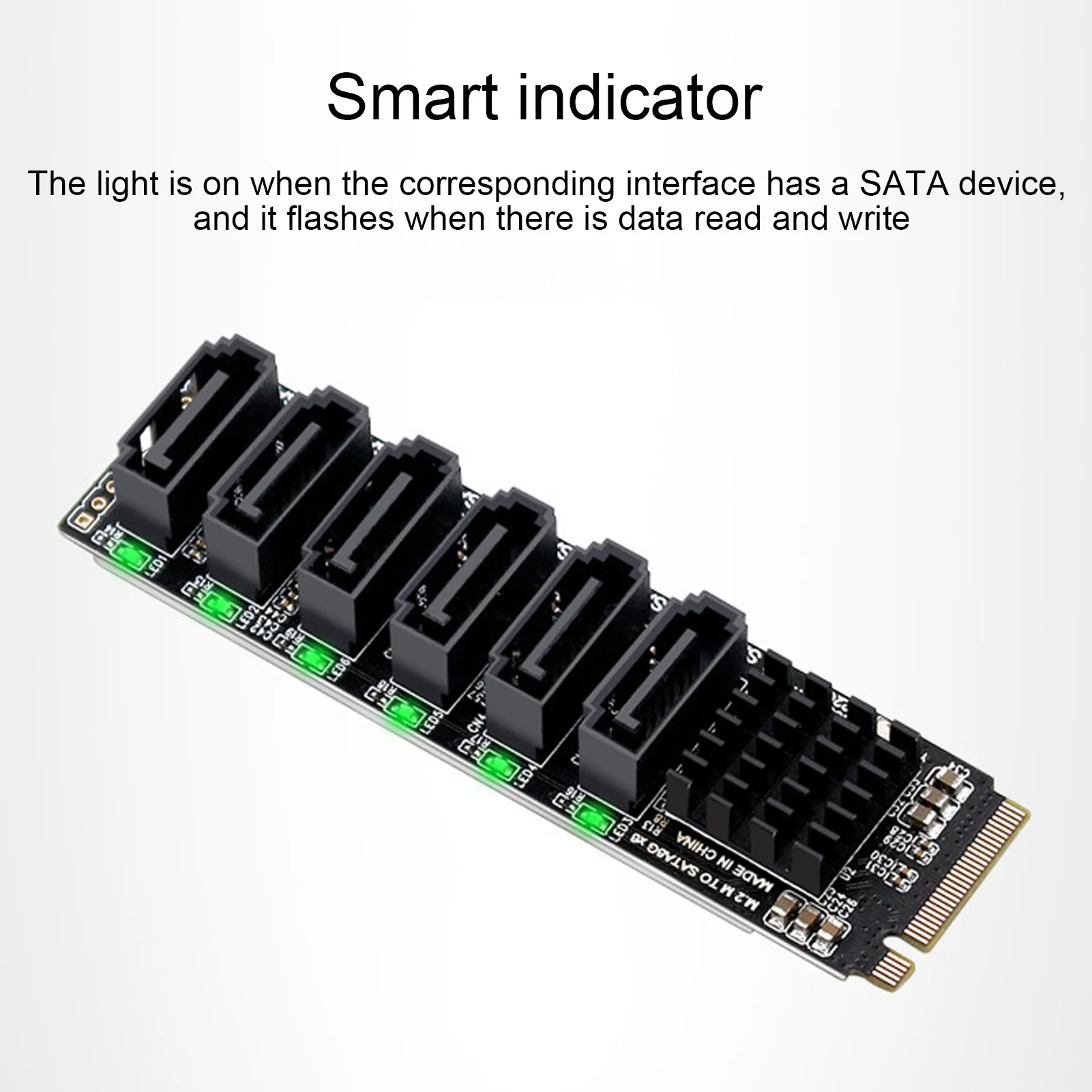 M.2 to SATA3.0 Adapter M.2 to SATA3.0 Adapter Card 6Gbps High Speed ASM1166 M.2 PCIE to SATA Expansion Card with Smart Indicator