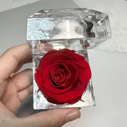 Chic Ring Holder Gift Box Never Withered Rose Acrylic Transparent Wedding Packaging Woman Jewelry Box Rose Ring Container