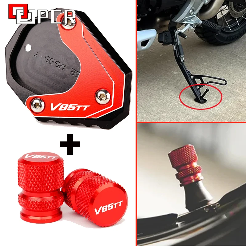 

2021 Motorcycle Accessories Kickstand Foot Side Stand Enlarger Pad Valve Caps For MOTO GUZZI V85TT V85 TT V 85 TT 2020-2022