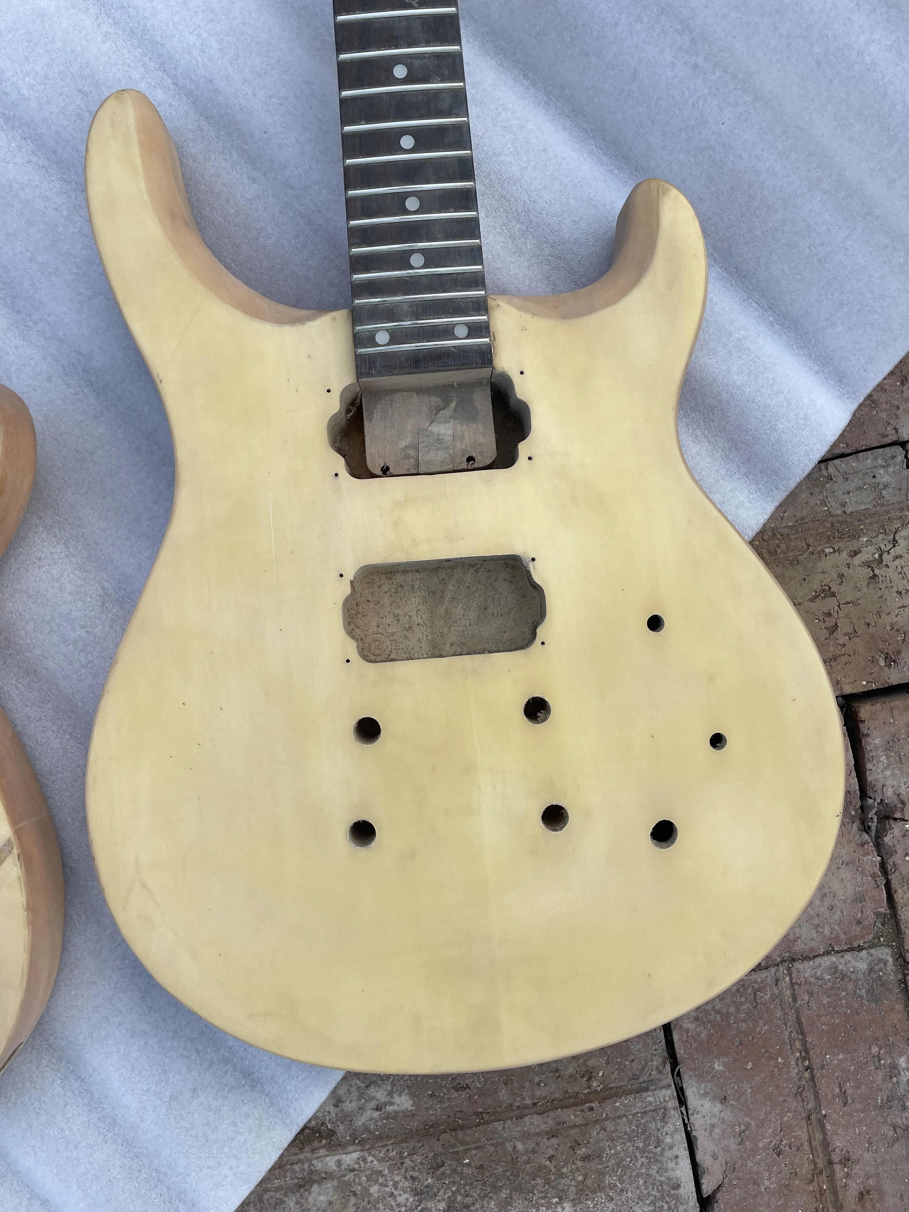 Semi-finished Electric Guitar, Neck and Body Guitar Kit, DIY Part Stock, Real Photo, White Blank Guitar, High Quality, 1 Set