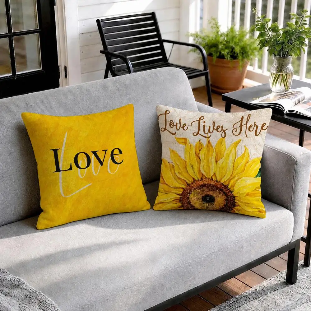 Yellow Daisy Home Cushion Cover Natural Linen Organic Fabric Double-Sided Printing Sofa Home Decor Gift Pillow Cover