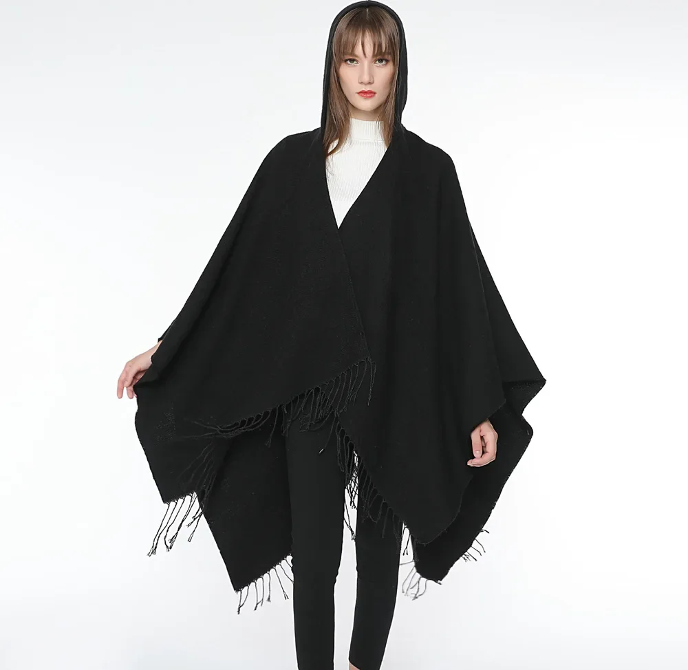 Primavera outono grã-bretanha casual preto split casal xale cachecol capa imitação de lã poncho senhora capas vinho vermelho capas