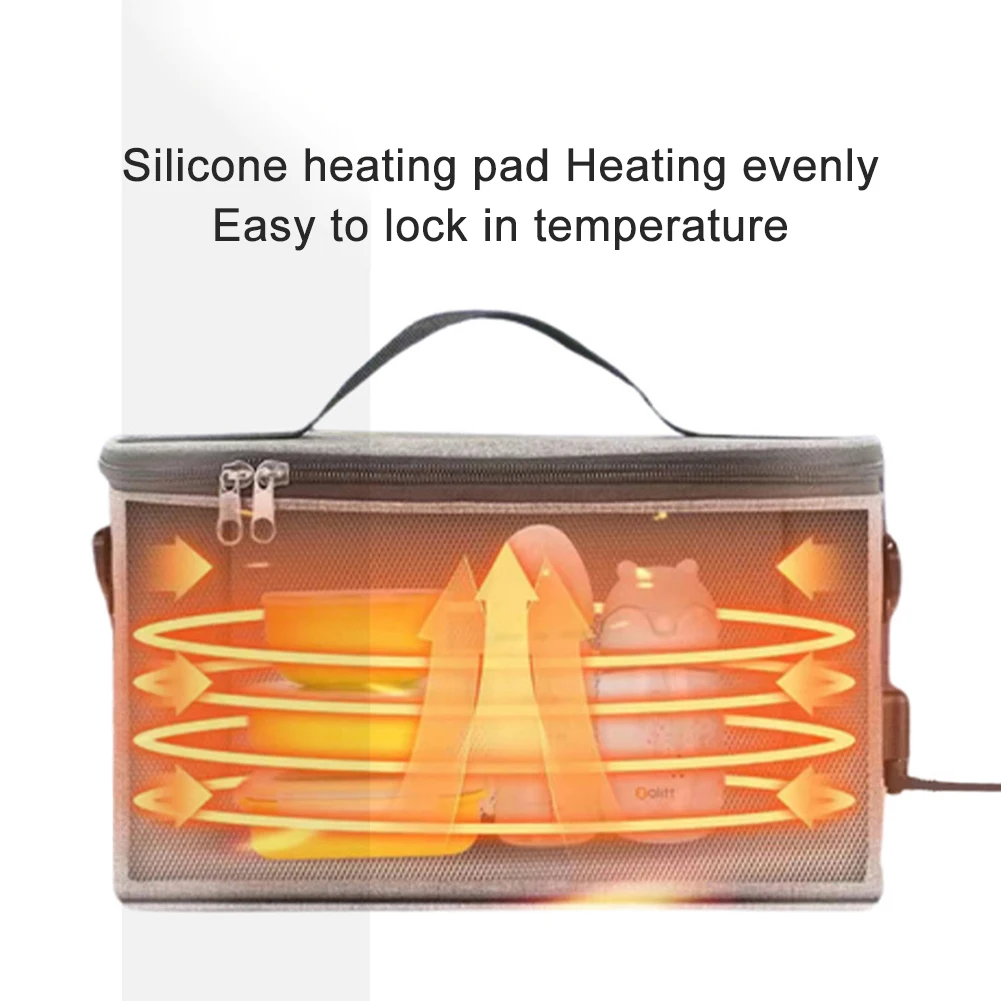 USB قابلة للشحن المحمولة حقيبة الغداء الكهربائية سخان الطعام دفئا المحمولة الغداء دفئا قابلة لإعادة الاستخدام معزول حقيبة الغداء 3 مستويات الحرارة #4