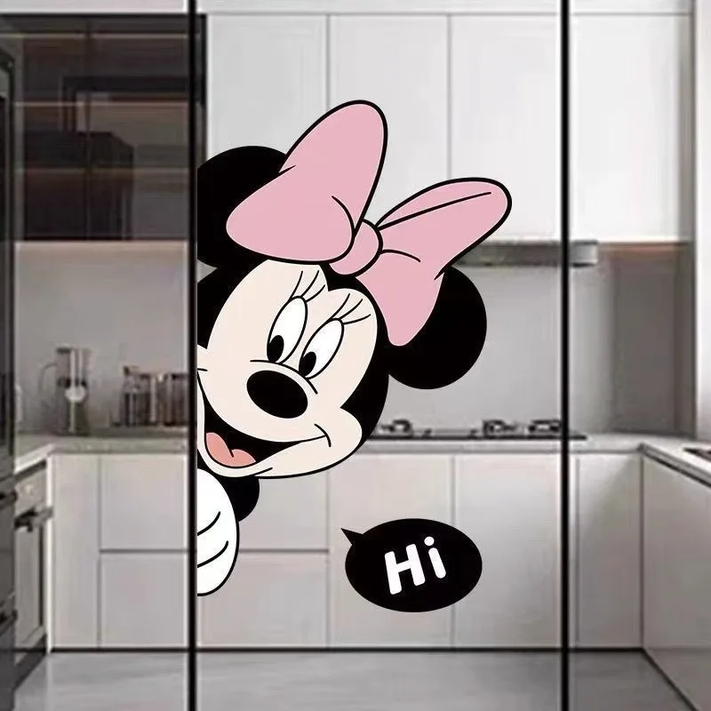 Mickey mouse adesivo bonito dos desenhos animados janela flor minnie decorativo anti-colisão porta de vidro adesivo porta deslizante janela da cozinha