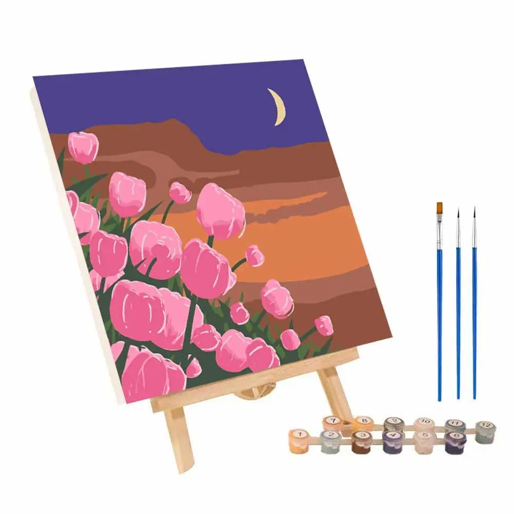 Paint By Numbers Adults Kits Acrylic Paint Oil Painting Hand Painted Tulip Flower Gift Diy Picture By Number For Home Decor J4a6