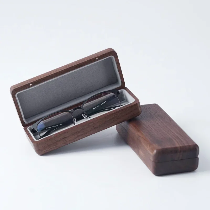 Retro Japanese Glasses Storage Box Black Walnut Case with Pressure-Proof Anti-Scratch Portable Protective Solution for Eyewear