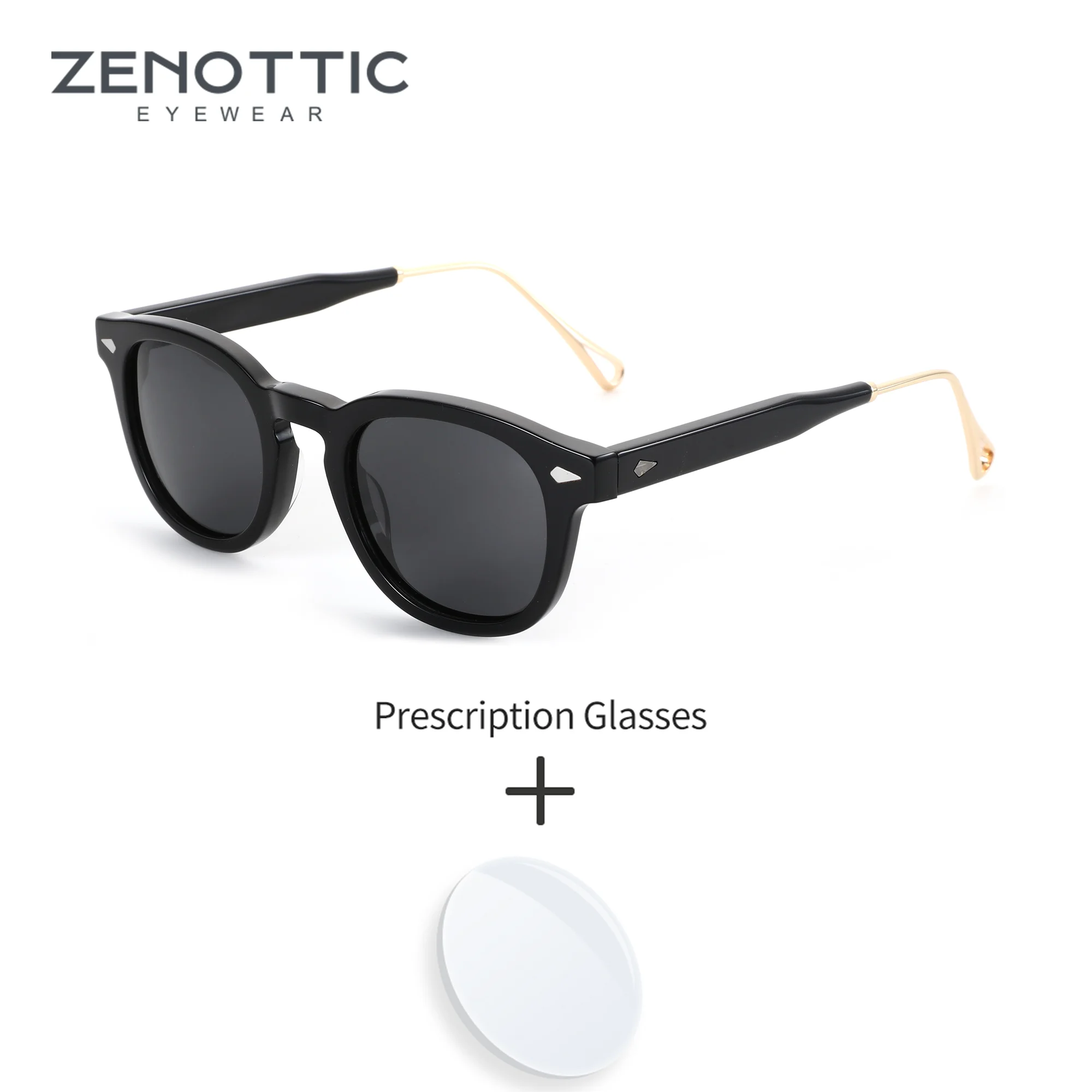 

ZENOTTIC L Size Fashion Round Polarized UV400 Sunglasses Prescription For Men Women Handmade Acetate Optical Sun Glasses
