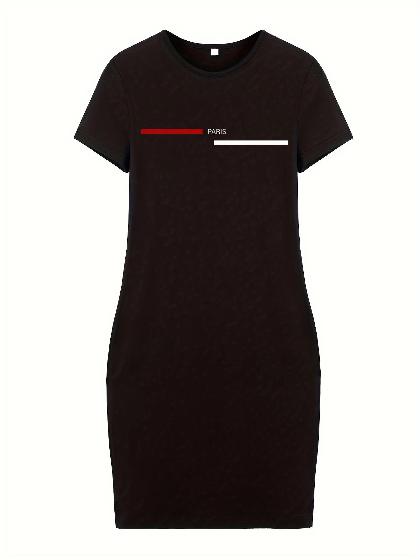 여름 여성 PARIS 레터 프린트 캐주얼 슬림핏 반팔 라운드넥 티셔츠 쇼트 미니 드레스