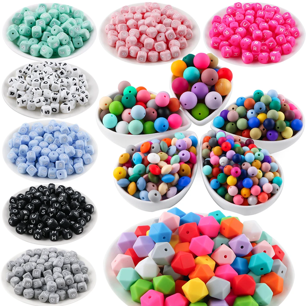 

500pcs Silicone Round/Lentil/Hexagonal/Printed/Alphabet Beads For Jewelry Making DIY Bracelet Earrings Necklace Accessories