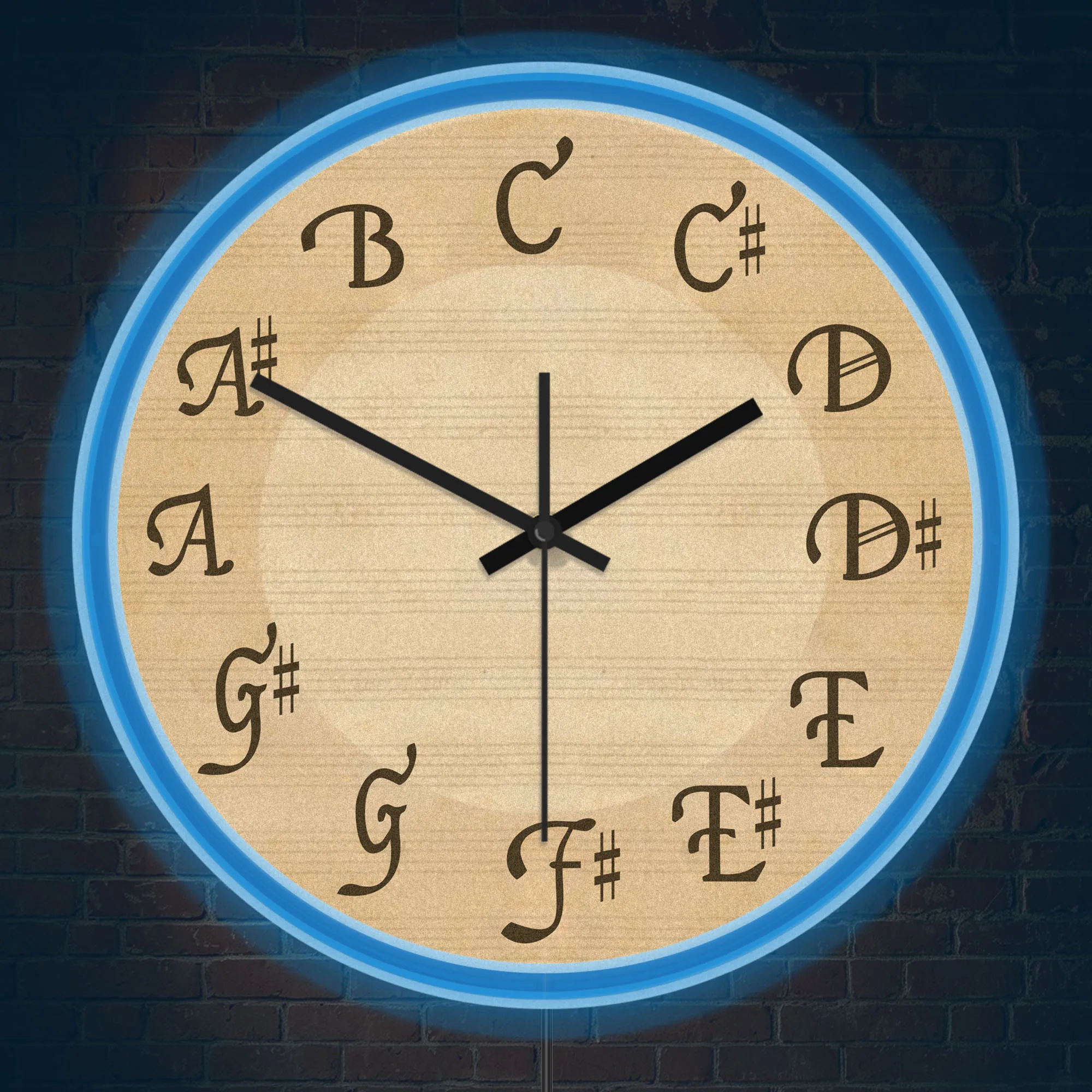 Vintage Music Scale Notes Neon Rim Wall Clock Music Theory Art Illuminated Sign Sheet Music Graphic LED Night Light Wall Clock