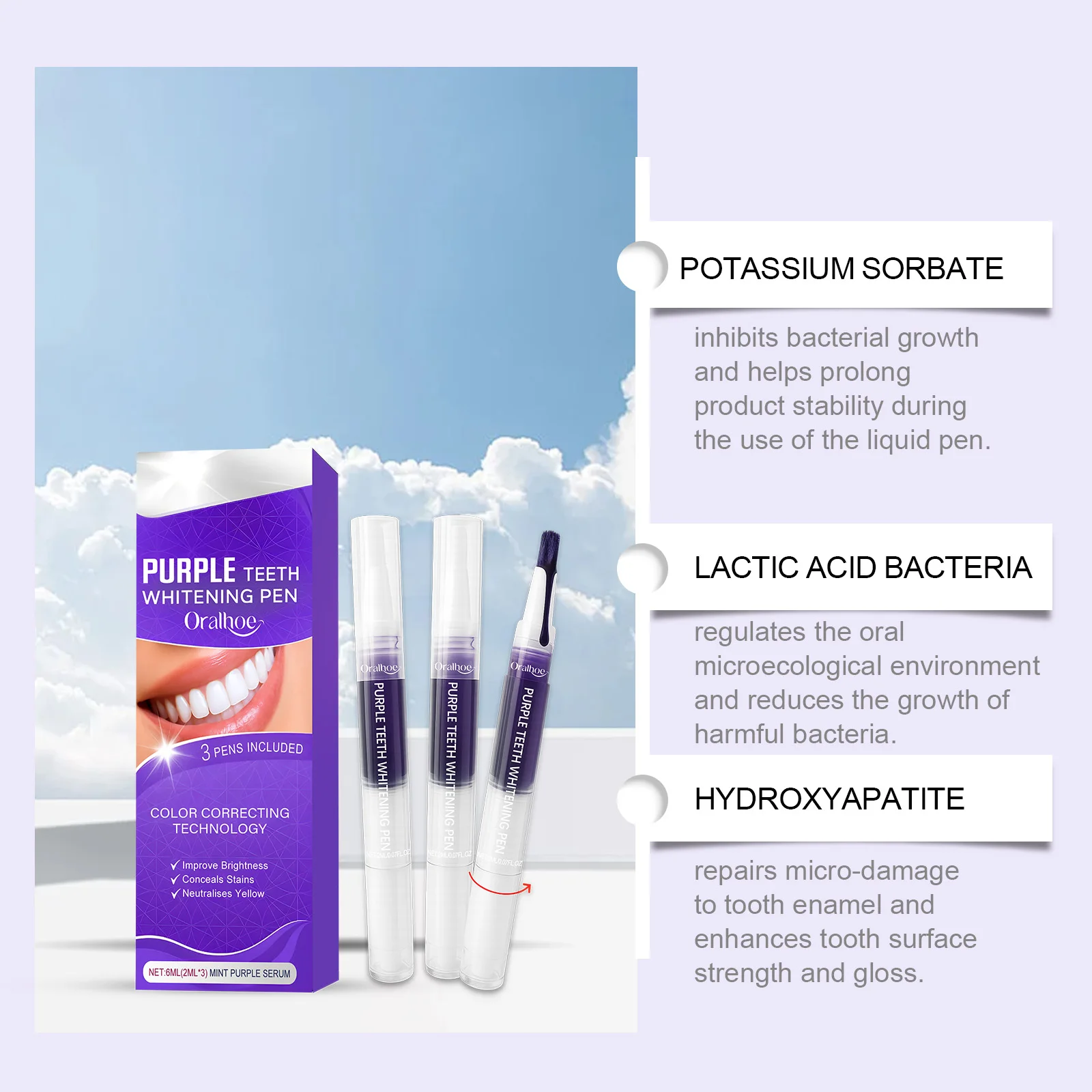 ORALHOE 3 قطعة/صندوق قلم تبييض الأسنان إزالة البقع الفعالة تصميم محمول سهل الاستخدام تركيبة خفيفة تأثير سريع طويل الأمد
