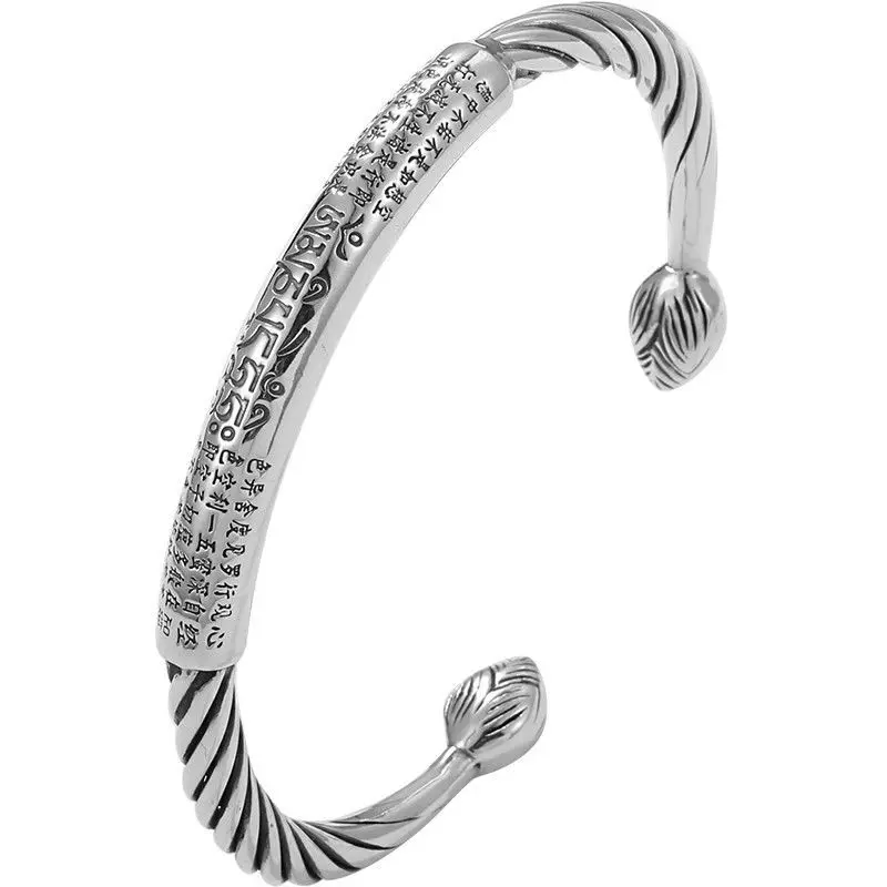 Blessing Buddha Scriptures Pipe Bangle Men Hand Accessories Open Size Lotus Head Bangle Male Jewelry