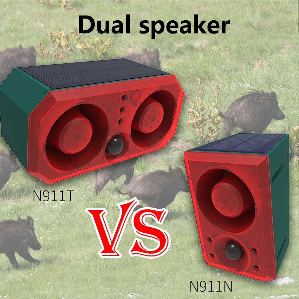 Solar Alarm Animal Repeller Two Speakers Recording Motion Detection Alarm Sensor Flash Sensing Extra Large Volume