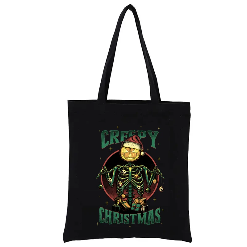 Creepy Christmas Graphic Shopping Bags Funny Tote Bag Handbags Women's Handbag Shopper Casual Totes Totebag Fashion Eco Canvas