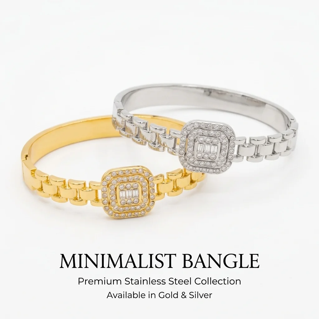 Elegant Gold Color Snap Bracelet, Stainless Steel Zircon Chain Bangle, Luxe Feel Women's Jewelry (60mm Inner Diameter)