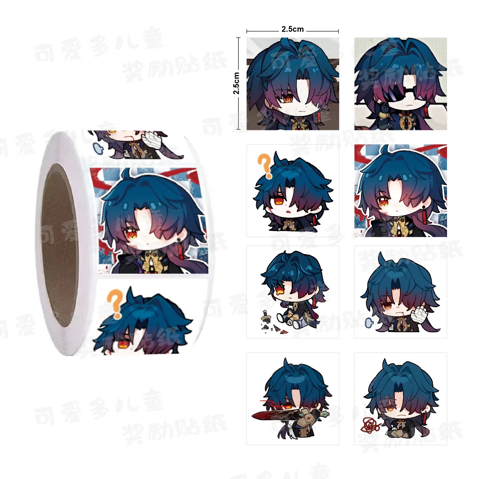 Anime Honkai: Star Rail Blade Cosplay Handbook 500 Stickers/rolls Cute Square Curly Adhesive Label Decorate Xmas Birthday Gift