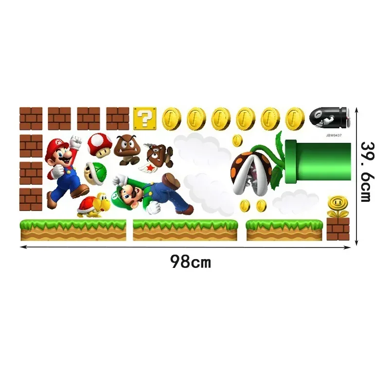 Super Mario Anime Figura Luigi Yoshi PVC Adesivo da parete autoadesivo Poster Camera da letto per bambini Decorazione porta in vetro Regali di