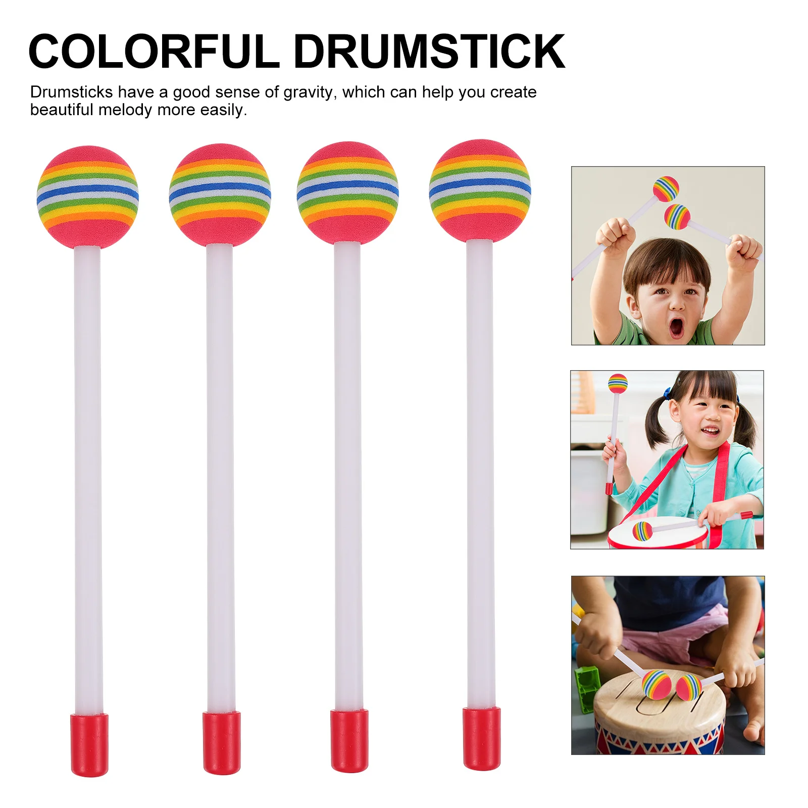 4 قطعة أعواد طبلة ملونة بألوان قوس قزح إسفنجة بلاستيكية صديقة للبيئة ممارسة الموسيقى للطلاب أداة قرع