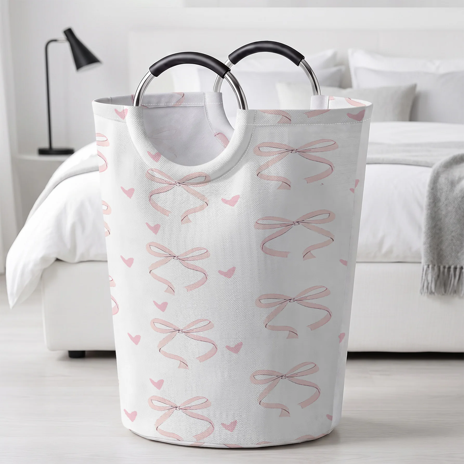 Pink Bows and Hearts All Over Print Handheld Storage Basket, For Laundry, Bedroom & Home Sundries Storage