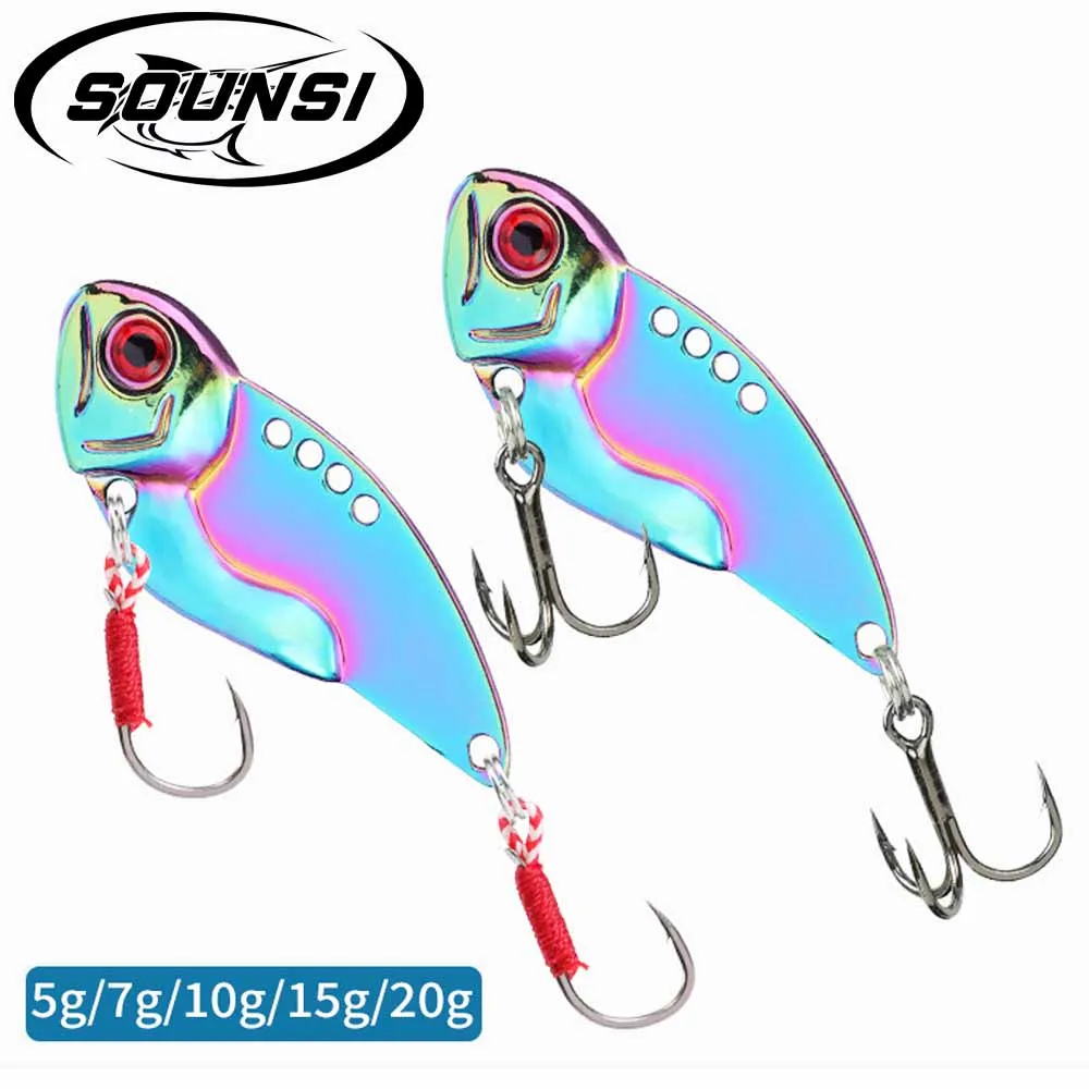 SOUNSI Barracuda Fishing Bait Spoon 5g-20g Treble Hook Spoon Swing Metal Vibrating Spoon Lure Bass Freshwater Lure Baits