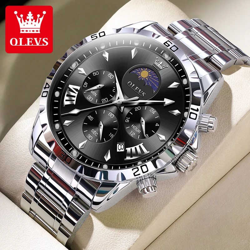 OLEVS 2949 Original Men's Watches Exclusive Design Chronograph Moon Phase Waterproof Luminous Fashion Male Wristwatches