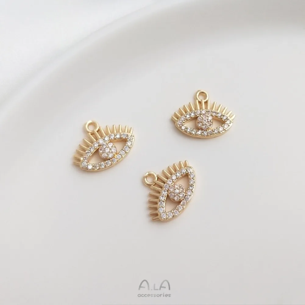 1 Uds. De dijes de cobre de Color dorado de 14K, colgante de ojo de circón en miniatura, accesorios hechos a mano, pulsera, collar, oreja