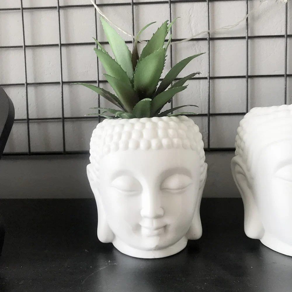 Concrete Flower Pot Buddha Head Mould DIY Chocolate Cake Baking Accessories Tools Clay Resin Candle Holder Silicone Mold