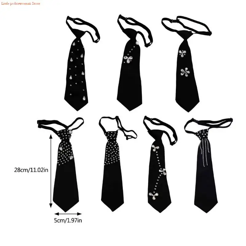 F92D Punk Fashion Tie Black Neck Band مع أحجار الراين المزينة طالب مدرسة موحدة مسبقًا مرتبطة بالرقبة القابلة للتعديل