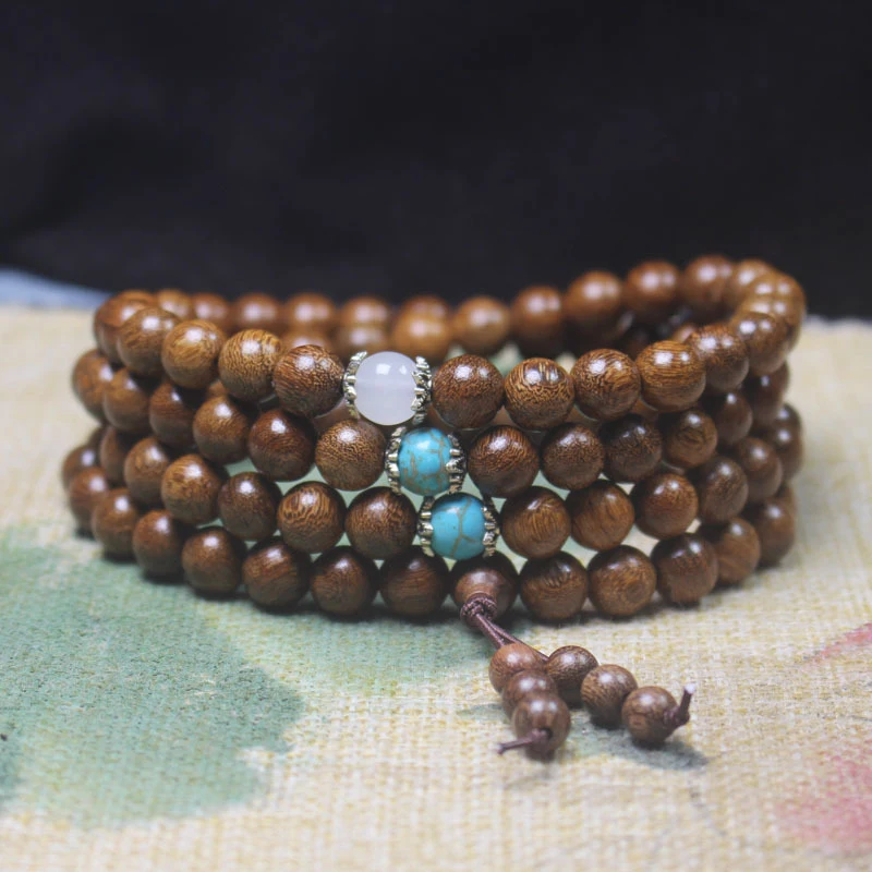 8mm Multi-loop Buddha in Golden , Sandalwood Bead Bracelet with Spacer Beads, Simple Jewelry for Men and