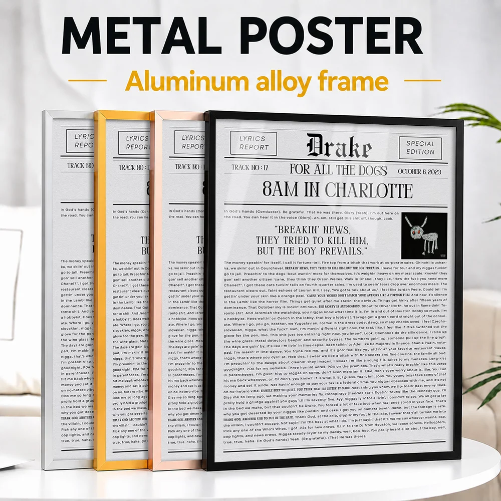 Drake 8 AM In Charlotte Newspaper Framed Metal Print Customized Hip Hop Tribute Wall Art Made For Room Plus Vinyl Collectors