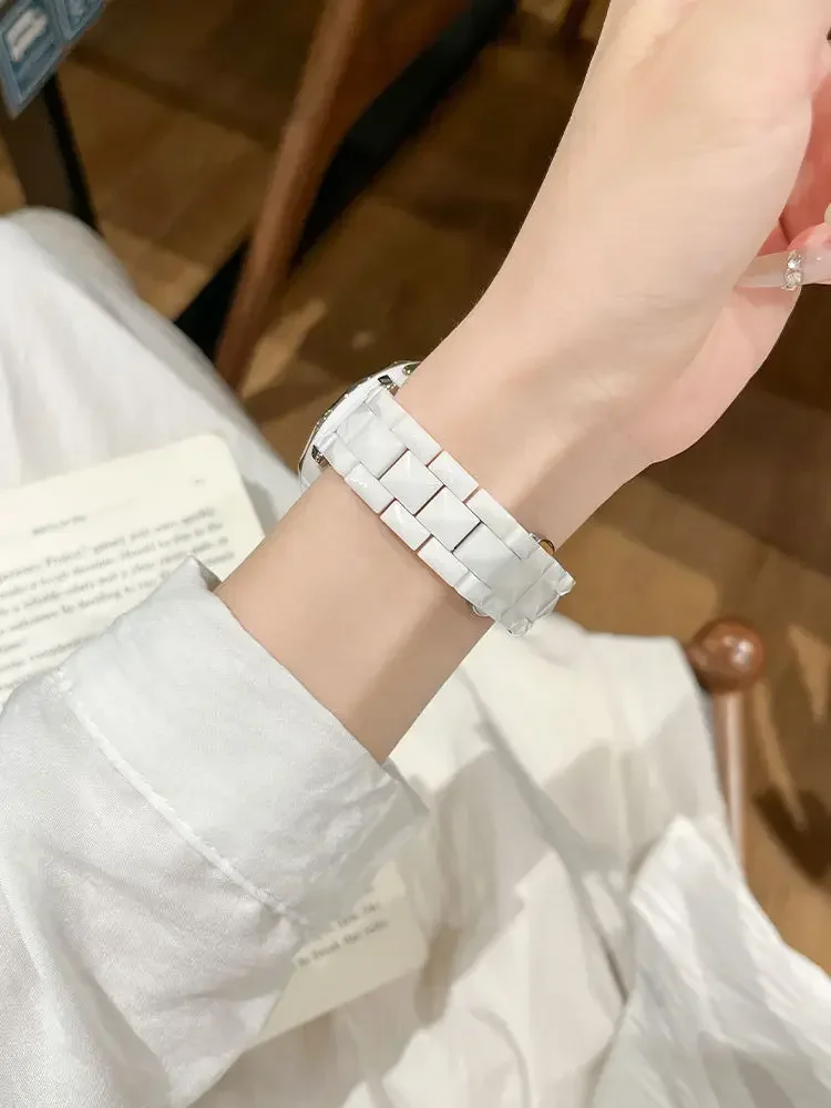 18mm Ceramics Strap for Huawei GT5 41mm/ GT5 Pro 42mm,Women Fashion Replacement Stainless Steel Buckle Watchband for GT4 41mm