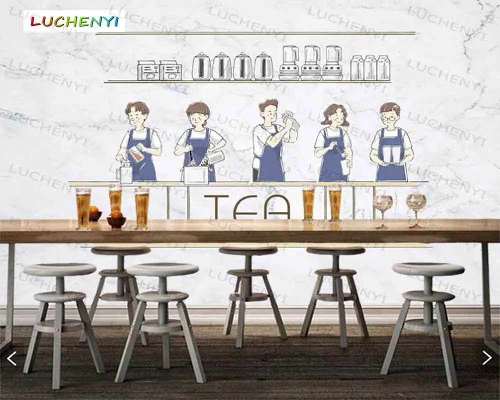 

Papel de parede custom cartoon character 3d wallpaper mural,drink restaurant juice shop dining room wall papers sticker