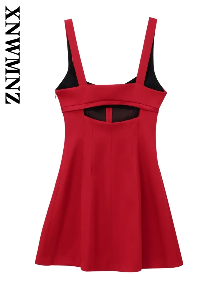 XNWMNZ 2024 Lady Trendy Sleeveless Dresses Mini Skirt Party Woman's Solid Color Mid-length Side Zipper Slip dress Regular Fit