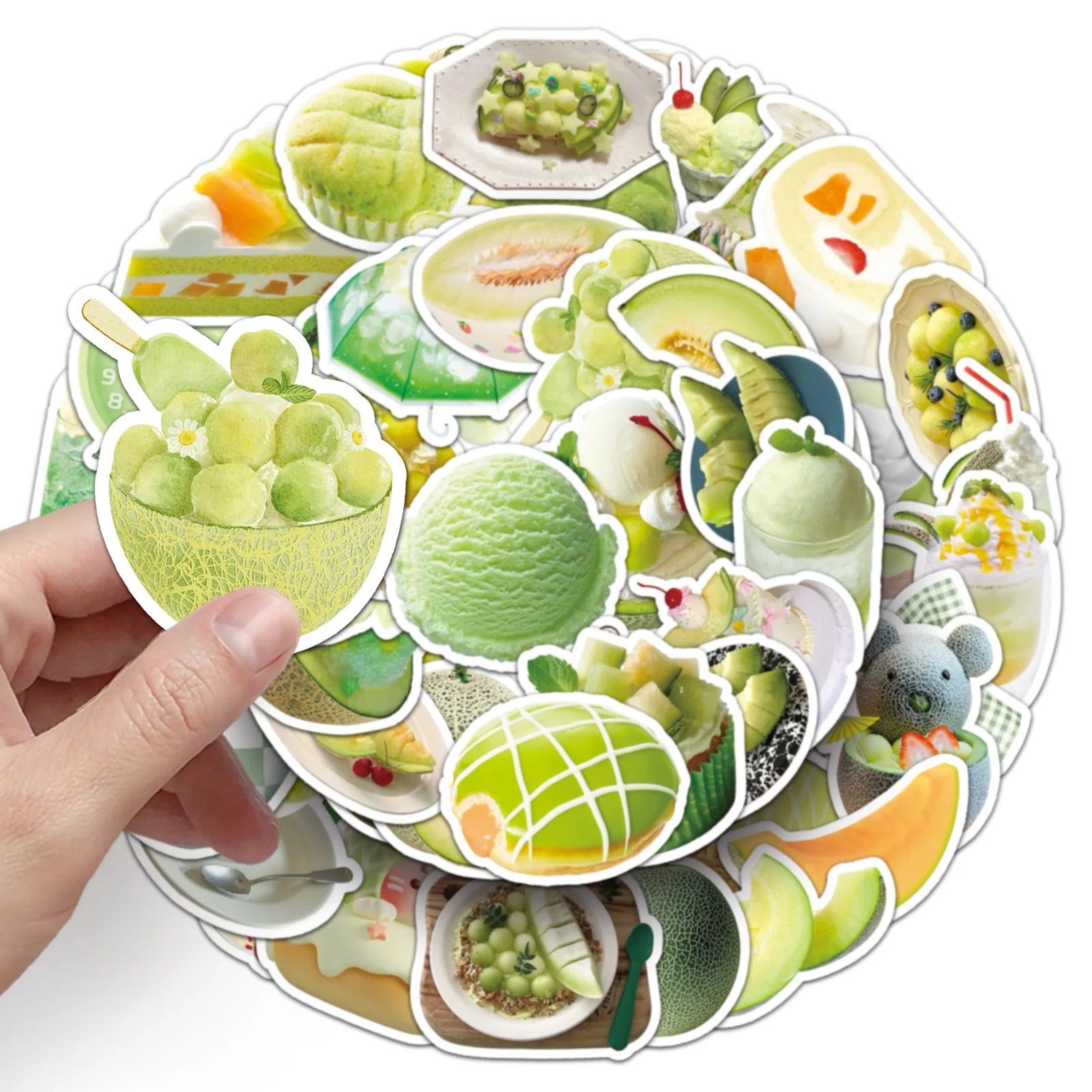 50 PCS Ins Style Green Fresh Fruit Melon Fun Stickers Pack Decorate Fridge Helmet Lunch Box Vinyl Waterproof Decals