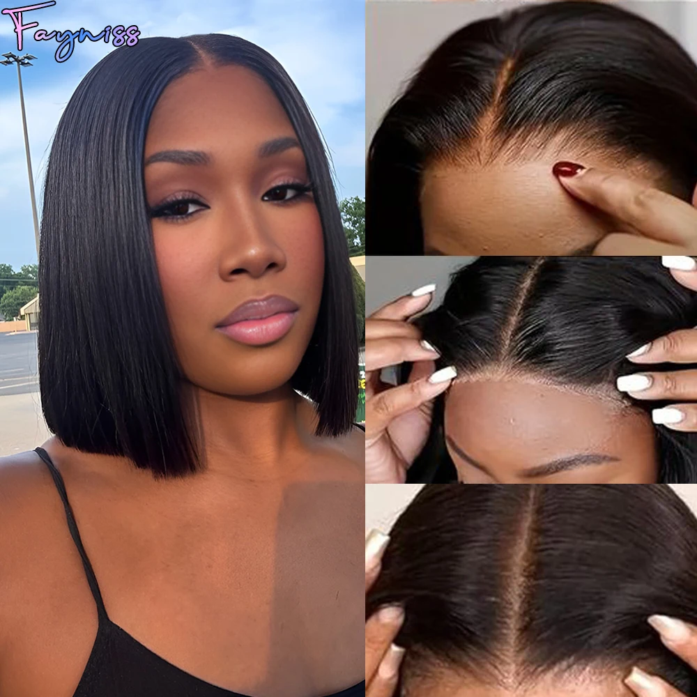 

Fayniss 100% Real Human Hair 180% Density Straight Wear And Go Glueless Bob Wig For Women Ready To Go Human Hair Wigs 4x4 Lace Closure Wig